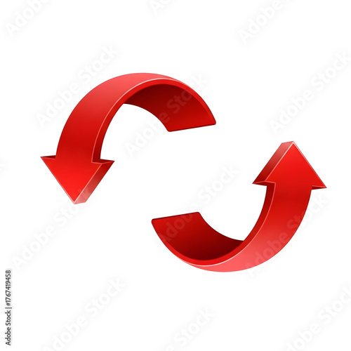 Two red arrows forming a circular loop isolated on transparent background