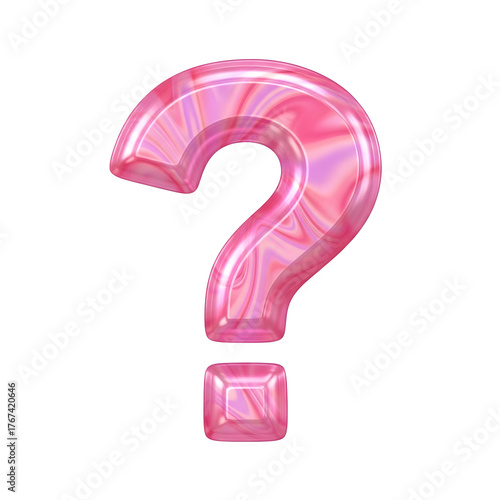Glossy pink marble question mark isolated on transparent background