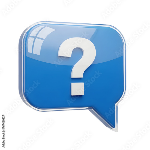Blue speech bubble with a white question mark isolated on transparent background