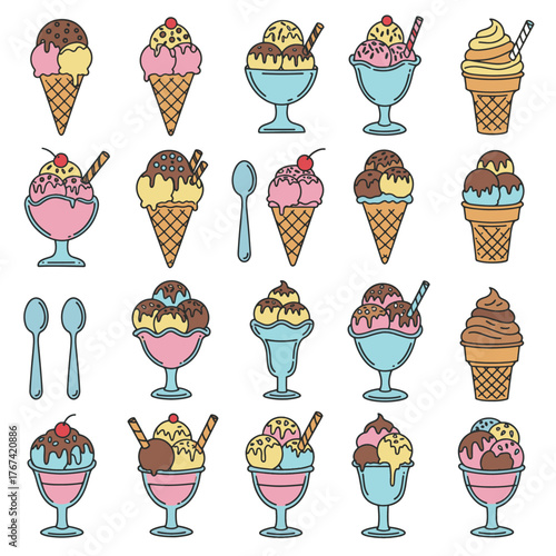Variety of Ice Cream Desserts Illustration