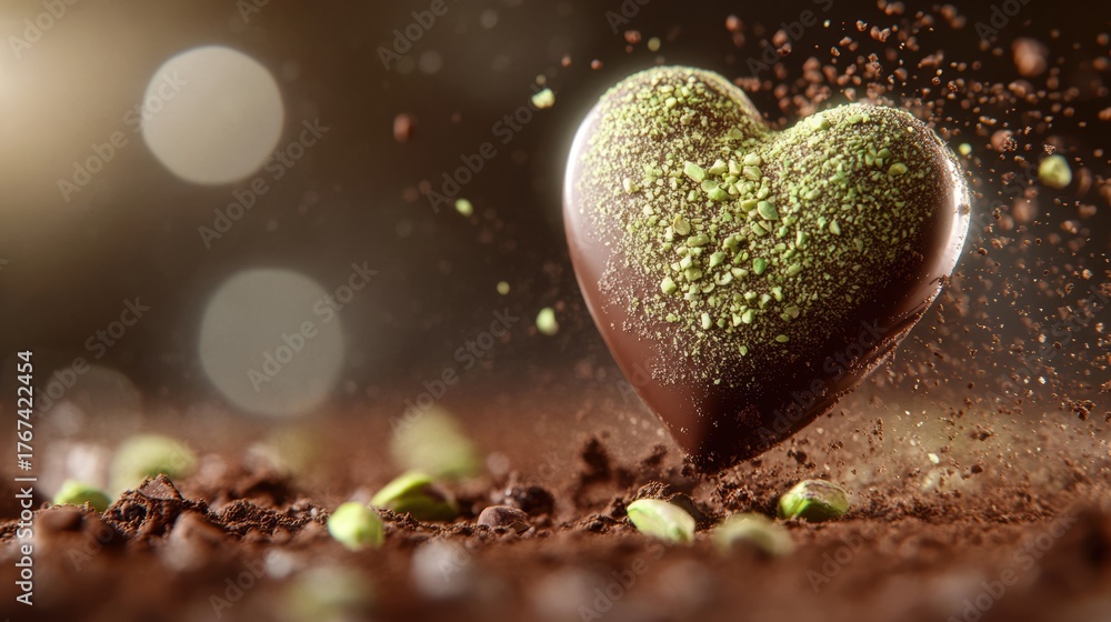 Fototapeta premium Dubai Chocolate Kunafa Pistachio on white background,Dubai Chocolate bar with green kadayif and pistachio spread,popular and viral chocolate 2025,space for text.