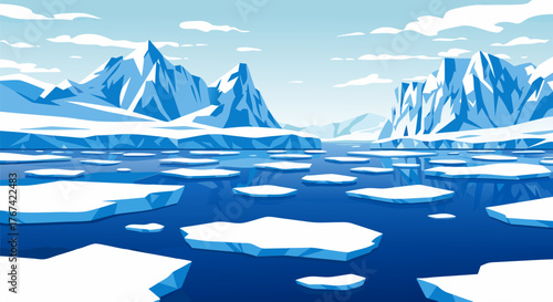Arctic Landscape with Icebergs and Mountains - Serene Polar Environment