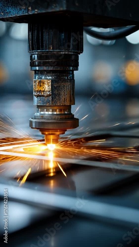 Laser Cutting Precision: Witnessing the intense focus and power of a laser cutter as it intricately carves through metal, sparks flying in a mesmerizing display of technological precision.