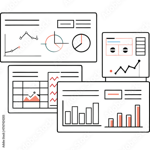 Collection of Digital Data and Financial Charts graphs