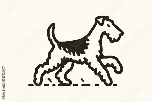 Airedale terrier walking simple line dog sketch vector illustration