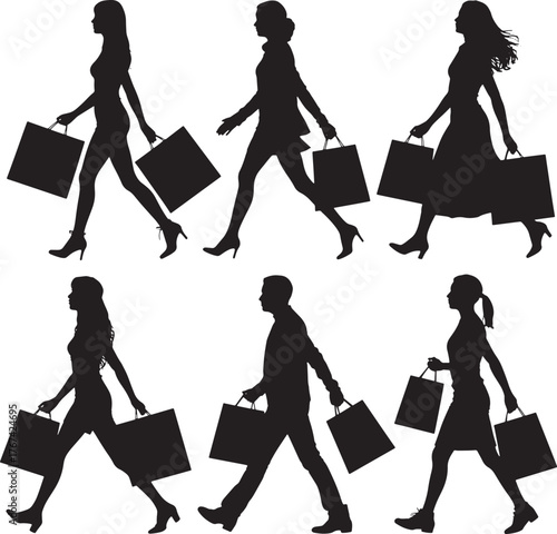 Silhouette Shopper Collection Vector Image Walking Person Fashion Customer Style