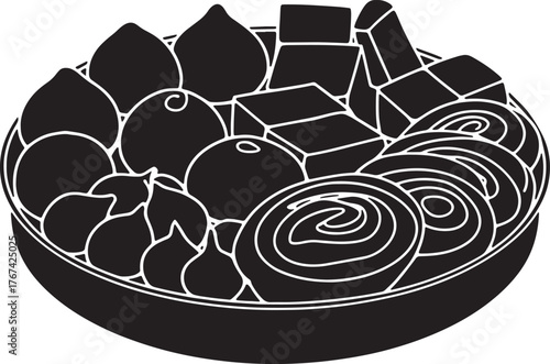 Bowl of Sweet Pastries and Treat Selection, Confectionery Delicious Food Design Vector