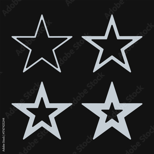 Rounded Hollow Silver Star Stroke Icons