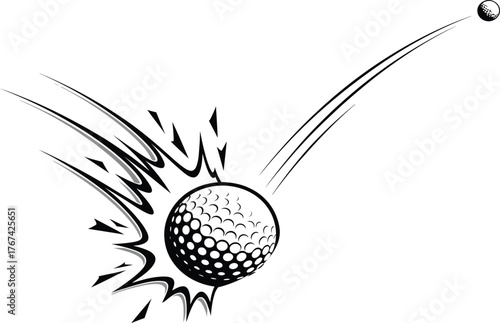 Dynamic golf swing impact moment captured in vector art isolated on white background