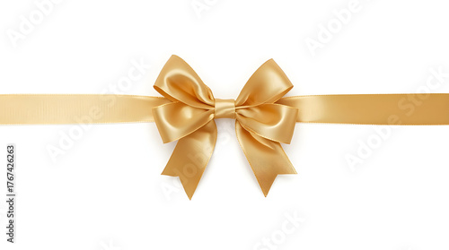 Elegant Shiny Golden Ribbon Isolated on White Background, Luxury Decorative Element for Celebration