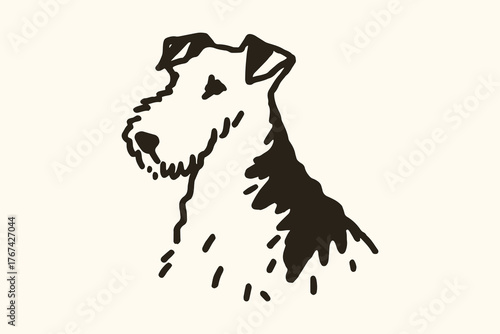 Airedale terrier walking simple line dog sketch vector illustration