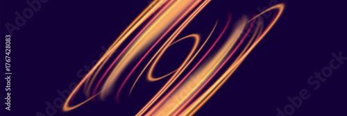 This illustration features flowing neon lines emitting a soft, captivating glow against a dark background. The abstract design creates a sense of movement and energy