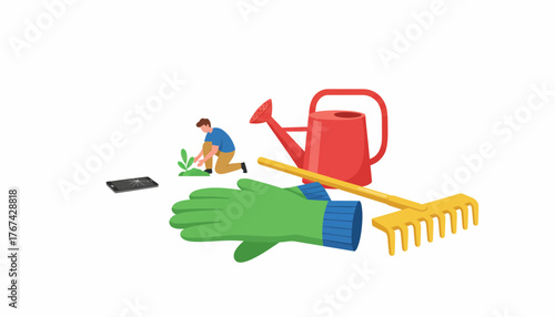 Embracing Digital Detox: Man chooses outdoor gardening and self-care over constant screen time.