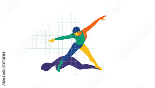 Disruptive Innovation: Abstract figure shattering the structural grid of traditional limits and data constraints