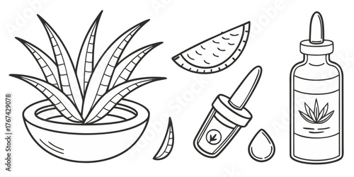“Aloe Vera Vector Icons Set Herbal Medicine, Skincare & Cosmetic Line Art Collection”
