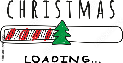 christmas card with christmas tree
Hand-drawn Christmas loading bar illustration with a festive tree symbol and playful text. Fun holiday vector design perfect for Christmas cards, posters, invitation