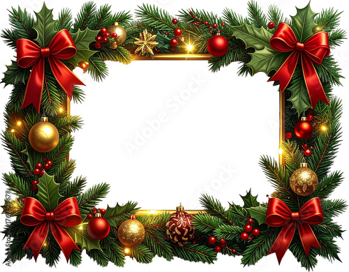 Wallpaper Mural Christmas Border Background with Red Bows, Gold Ornaments, and Pine Cones Torontodigital.ca