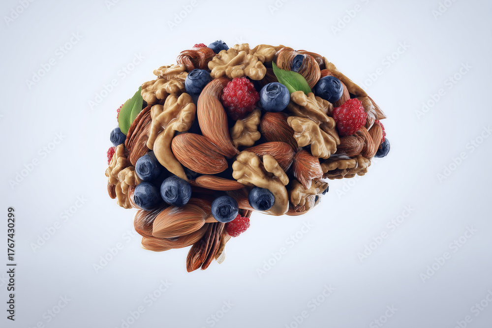 Obraz premium Healthy Brain Food Shape with Walnuts and Blueberries