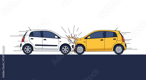 Two cars colliding head-on with a burst of energy and speed lines suddenly appeared.