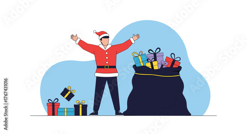 Santa Claus with a bag full of Christmas presents.