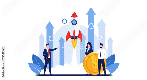 Business Startup Rocket Launch Success Growth Concept.
