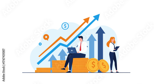 Business Growth and Financial Success with People and Charts.