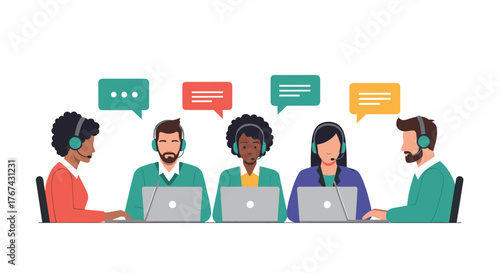 Diverse team of customer service representatives working together.