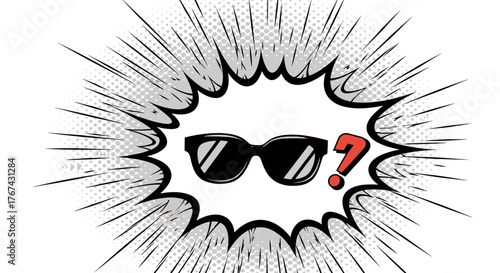Cool Sunglasses With Question Mark In Comic Style.