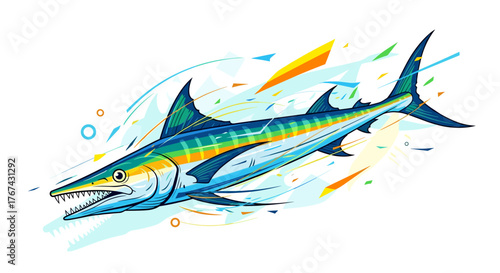 Vibrant Watercolor Illustration of a Marlin Fish in Motion.