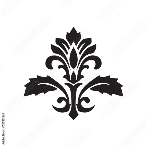 decorative damask floral ornament vector with elegant acanthus leaves for a classic flourish design.