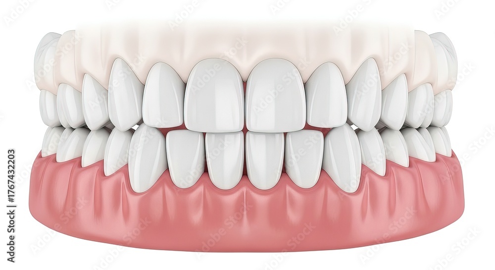 Obraz premium Complete Set Teeth 3D Rendering Human Mouth Anatomy Healthcare Presentation Education Poster Promotional Material for Dentistry and Oral Hygiene