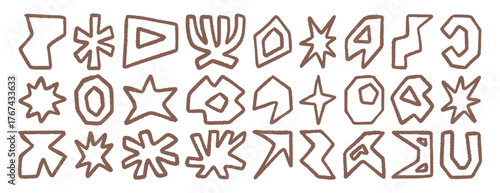 Abstract hand drawn shapes with rough brush stroke, minimal modern cutout style