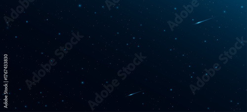 Starry sky background with falling meteors. Shining stars on the dark space. Abstract universe backdrop for wallpaper. Vector illustration.