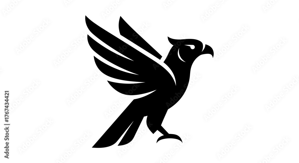 Obraz premium Stylized black silhouette of a majestic bird of prey with wings spread wide