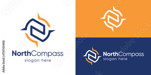 Creative simple north compass logo template. Compass with letter N logo design vector illustration.
