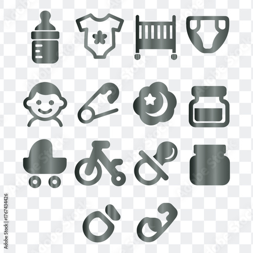 Baby and newborn care vector icons set infant life essentials collection