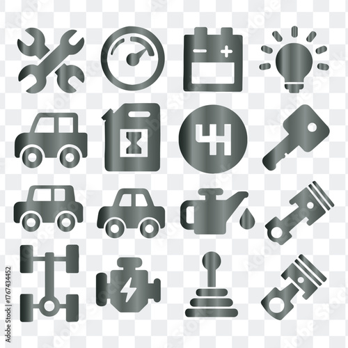 Car maintenance auto service and spare parts vector icons set