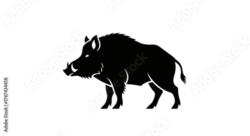 Silhouette of a wild boar standing profile on a white background a powerful animal illustration