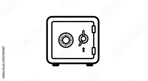 Simple outline icon of a classic metal safe with combination lock and keyhole