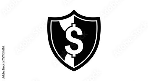 Black and white shield icon with a dollar sign representing financial security and protection