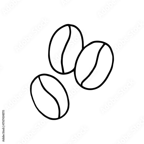 A clean and minimal hand-drawn line icon of a coffee beans