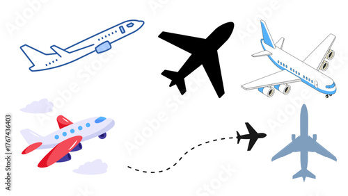 Airplane vector graphics set for travel aviation and transportation related design projects and creative works