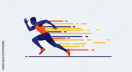 Vector Illustration of a Running Athlete in Dynamic Motion with Streamlined Lines in Modern Style