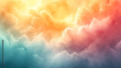 Ethereal cloudscape digital displaying a gradient from blue to red and yellow hues