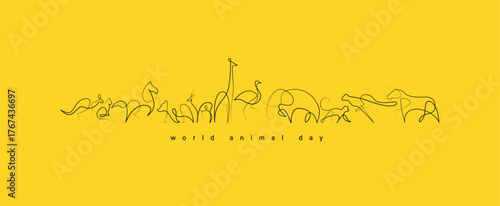world animal day. Art in the safari Diverse animals silhouette,  illustration featuring a collection of diverse animal silhouettes crafted from continuous, flowing lines. animals vector logo