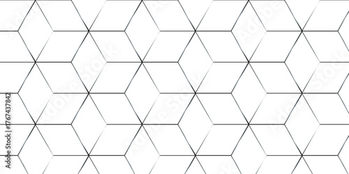 Abstract black square line hexagons seamless hexagon polygonal pattern background vector. seamless bright white abstract honeycomb background.	
