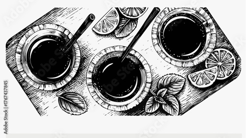 Delicious refreshing tea with lemon and mint illustration, a perfect aromatic herbal delight for any occasion