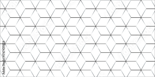 Abstract black square line hexagons seamless hexagon polygonal pattern background vector. seamless bright white abstract honeycomb background.	
