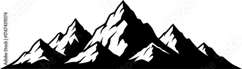 
Mountain skyline silhouette. This image shows a vector clipart illustration design of a mountain range with sharp peaks and snow-capped summits. Vector clipart illustration design