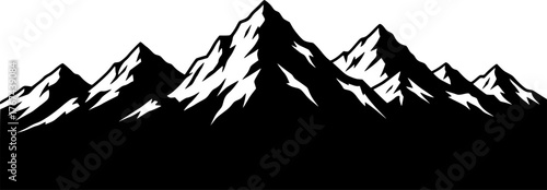 
Mountain skyline silhouette. This image shows a vector clipart illustration design of a mountain range with sharp peaks and snow-capped summits. Vector clipart illustration design